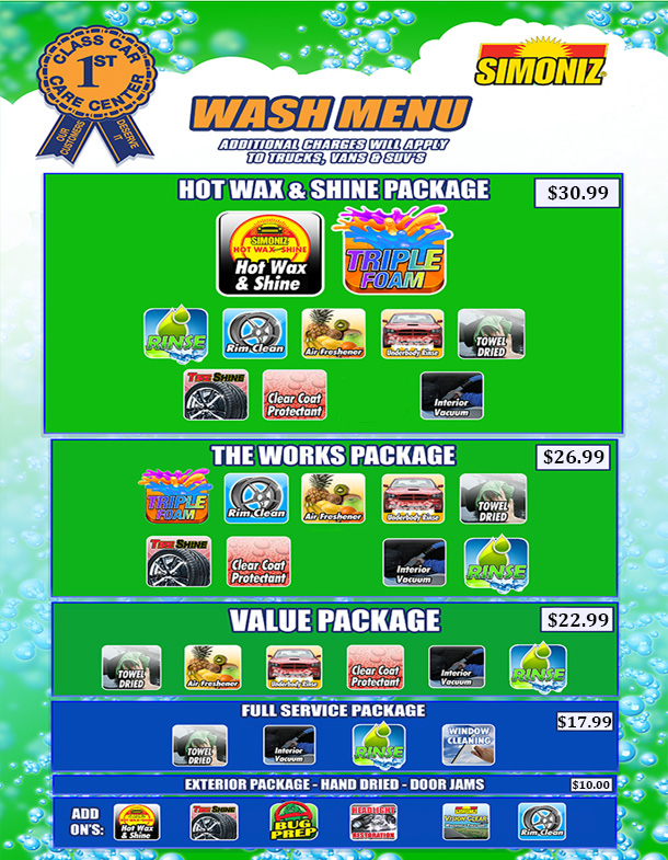 Wash Menu
